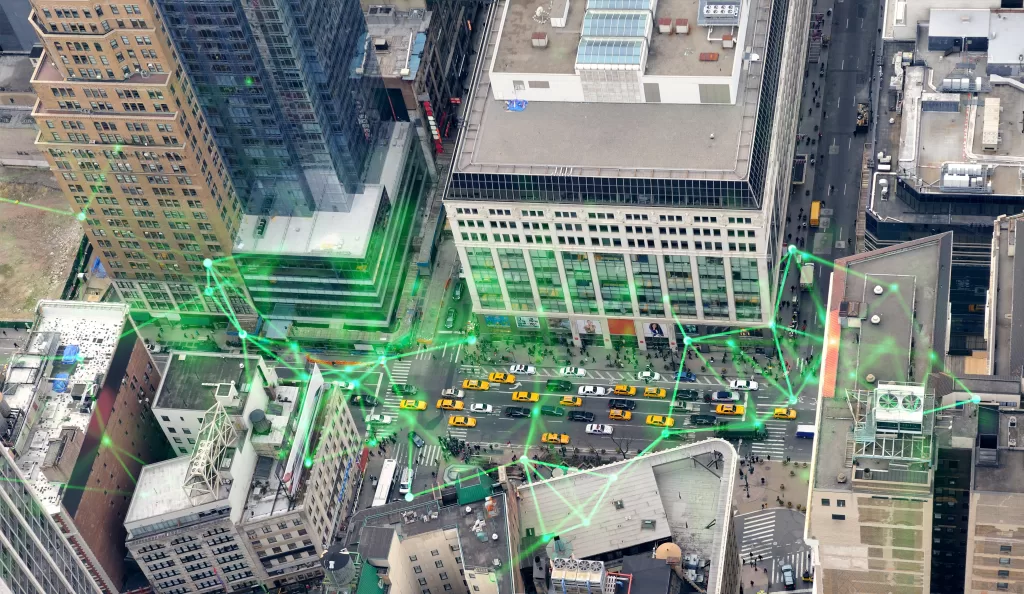 New York City Manhattan street aerial view