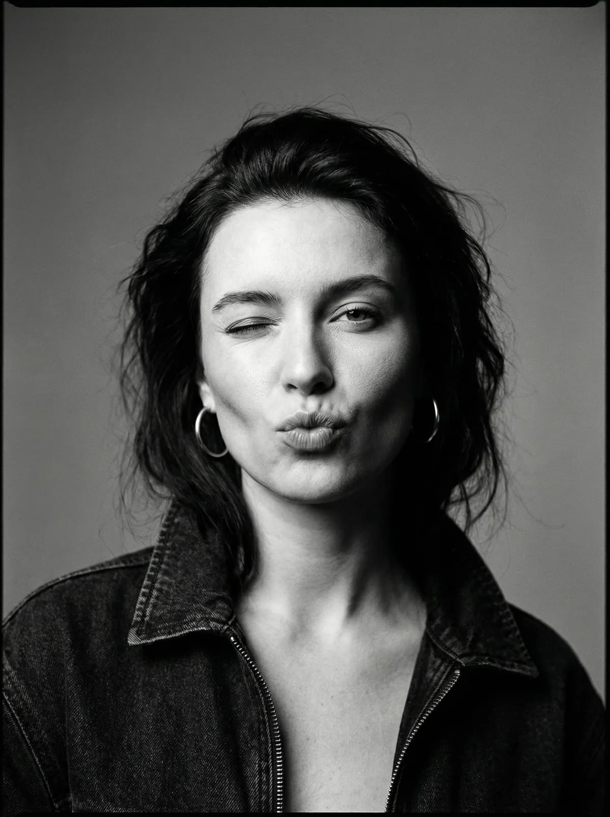 B&W Wink Portrait - Denim
