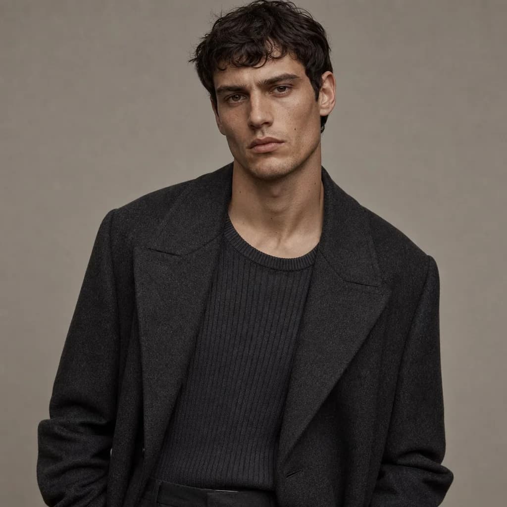Male Editorial - Charcoal Wool Coat
