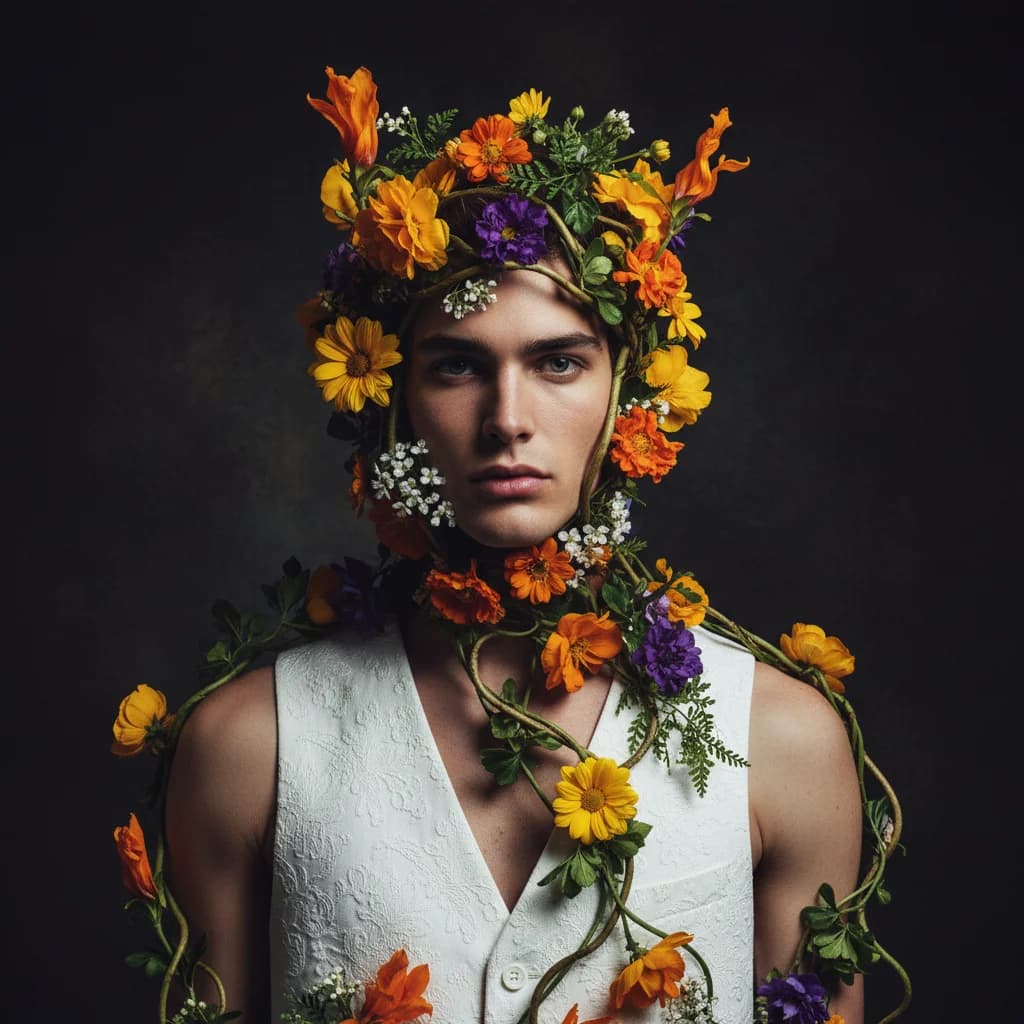 Man with Flowers & Vines