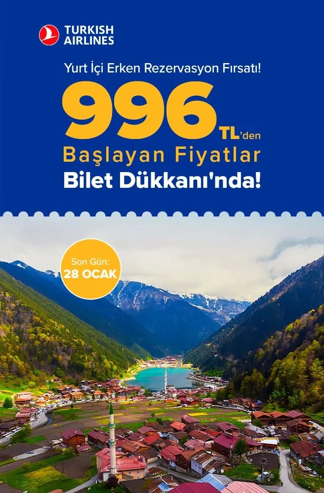 Yurt İçi Uçuşlarda 996 TL’den başlayan fiyatlar!