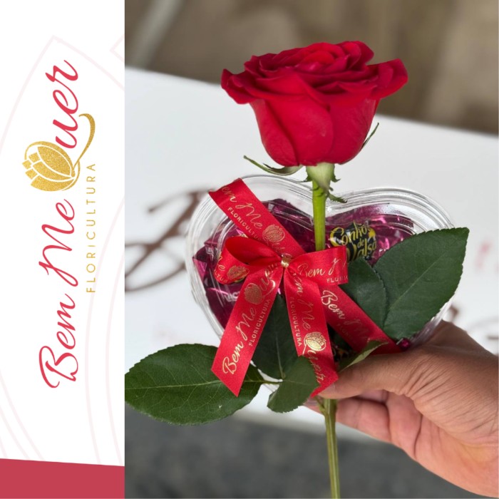 1 Rosa Natural e Coração de Chocolate Sonho de Valsa