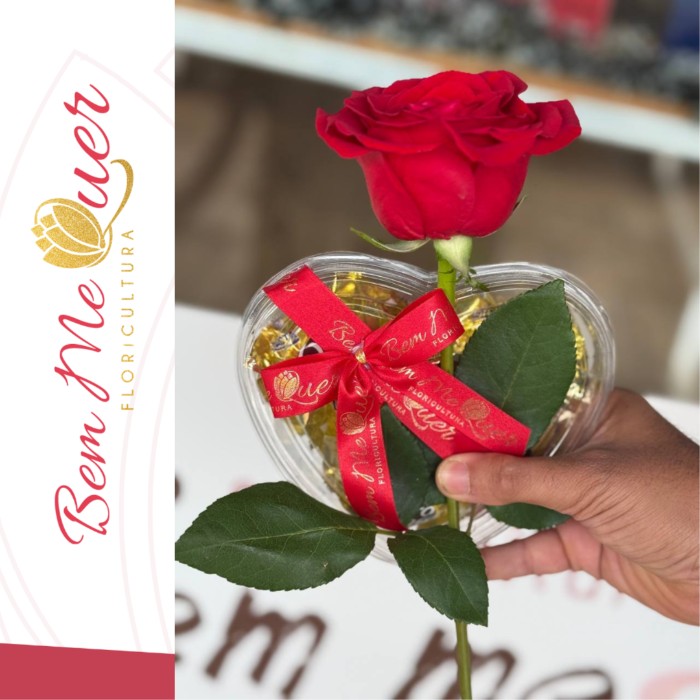 1 Rosa Natural e Coração de Chocolate Ouro Branco