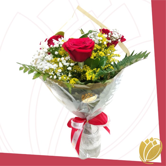 Buquê com 3 Rosas Naturais Completo