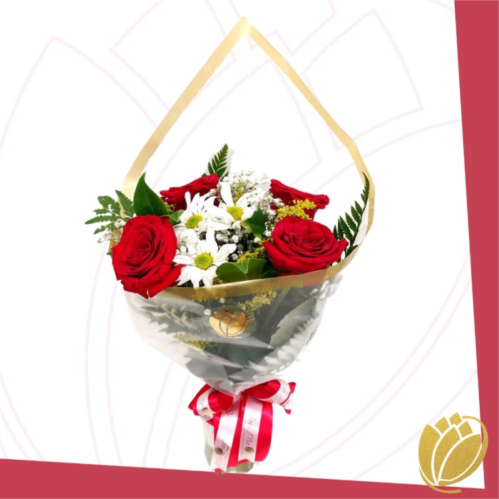 Buquê com 4 Rosas Naturais Completo