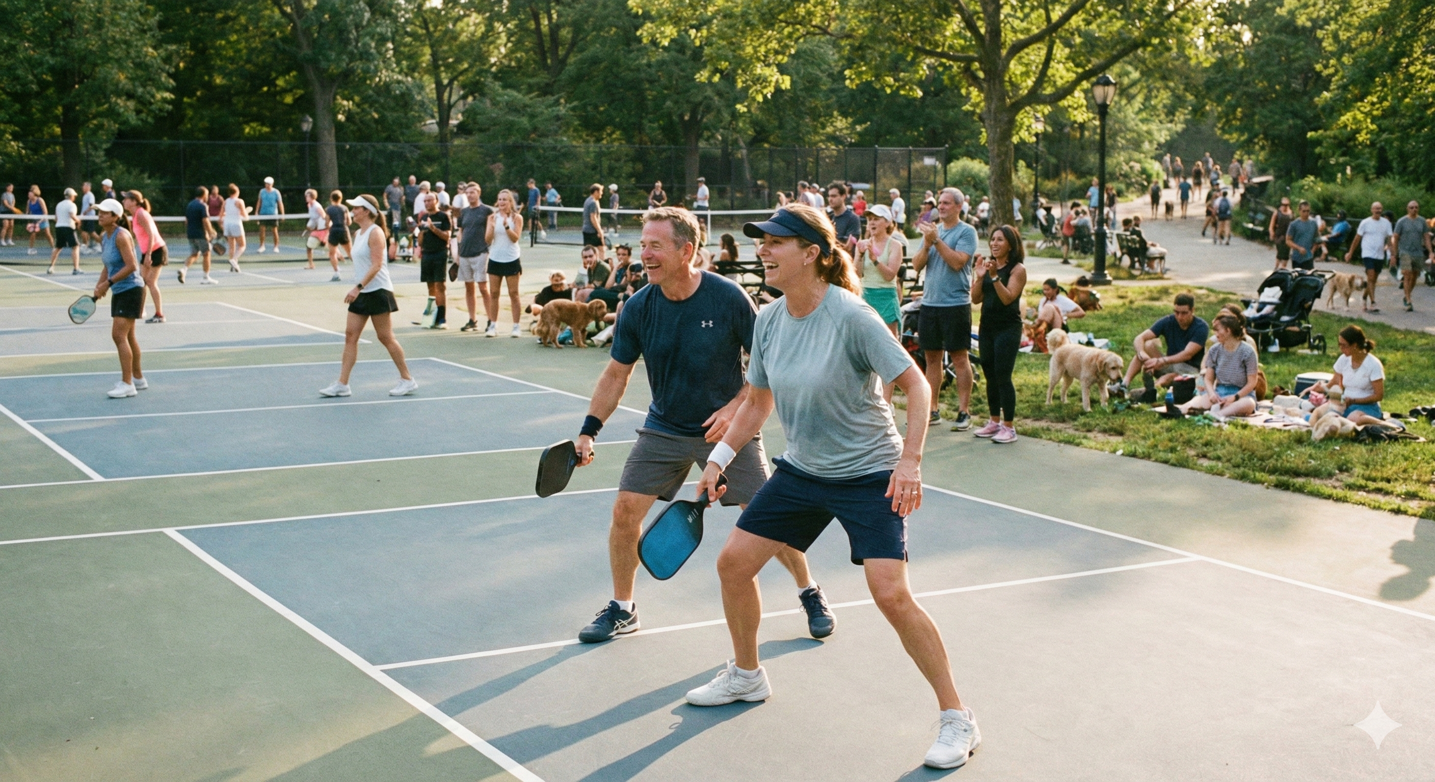 Married couple playing pickleball on date night