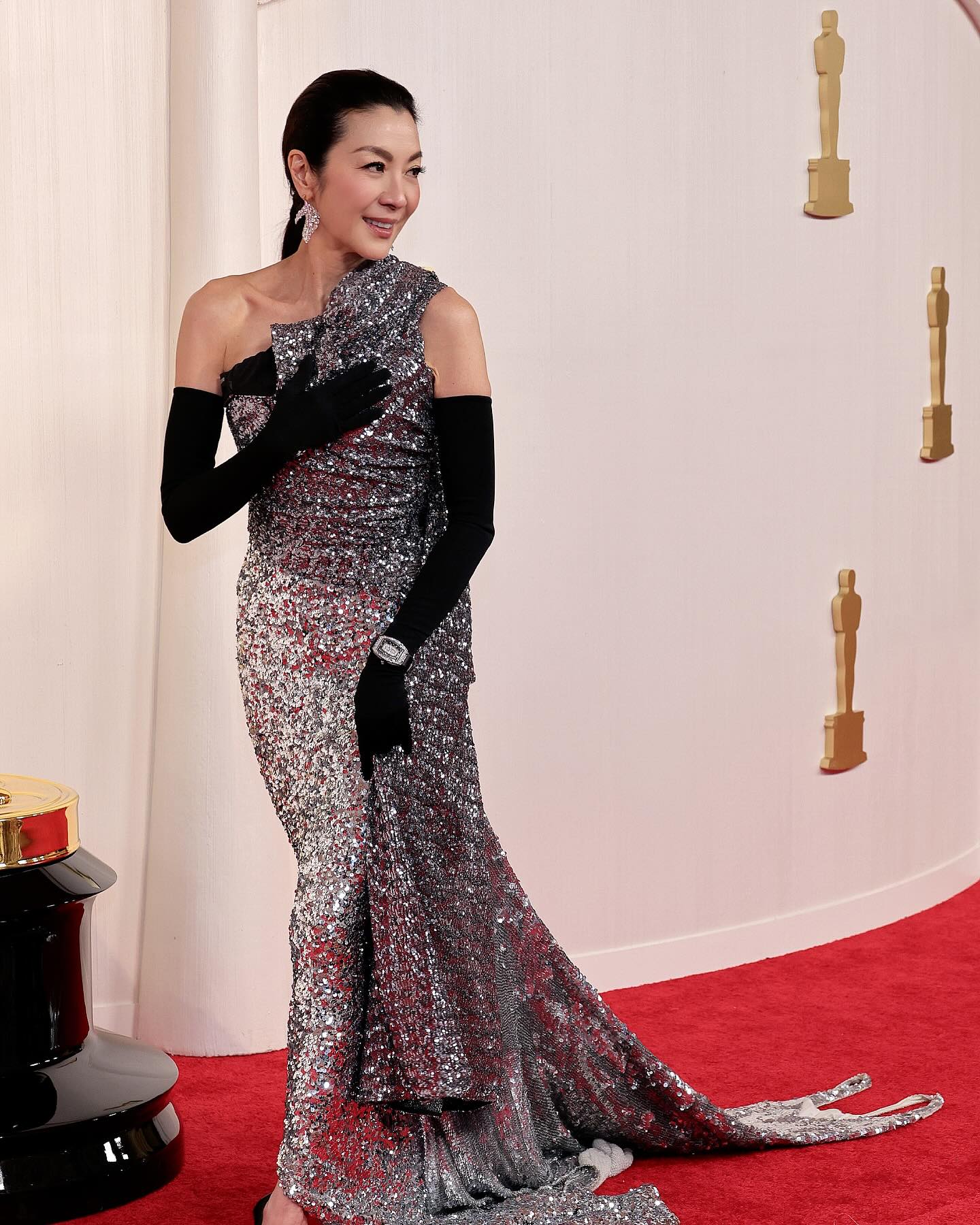 Michelle Yeouh in Balenciaga Haute Couture; jewellery by Cindy Chao (Instagram/@michelleyeoh_official)