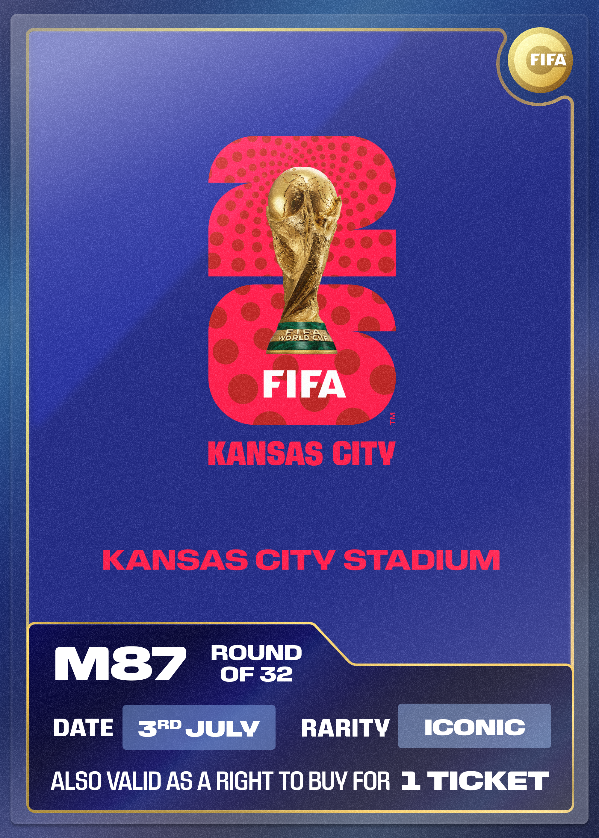 Collectible also valid as RTB for 1 ticket to M87 Kansas City