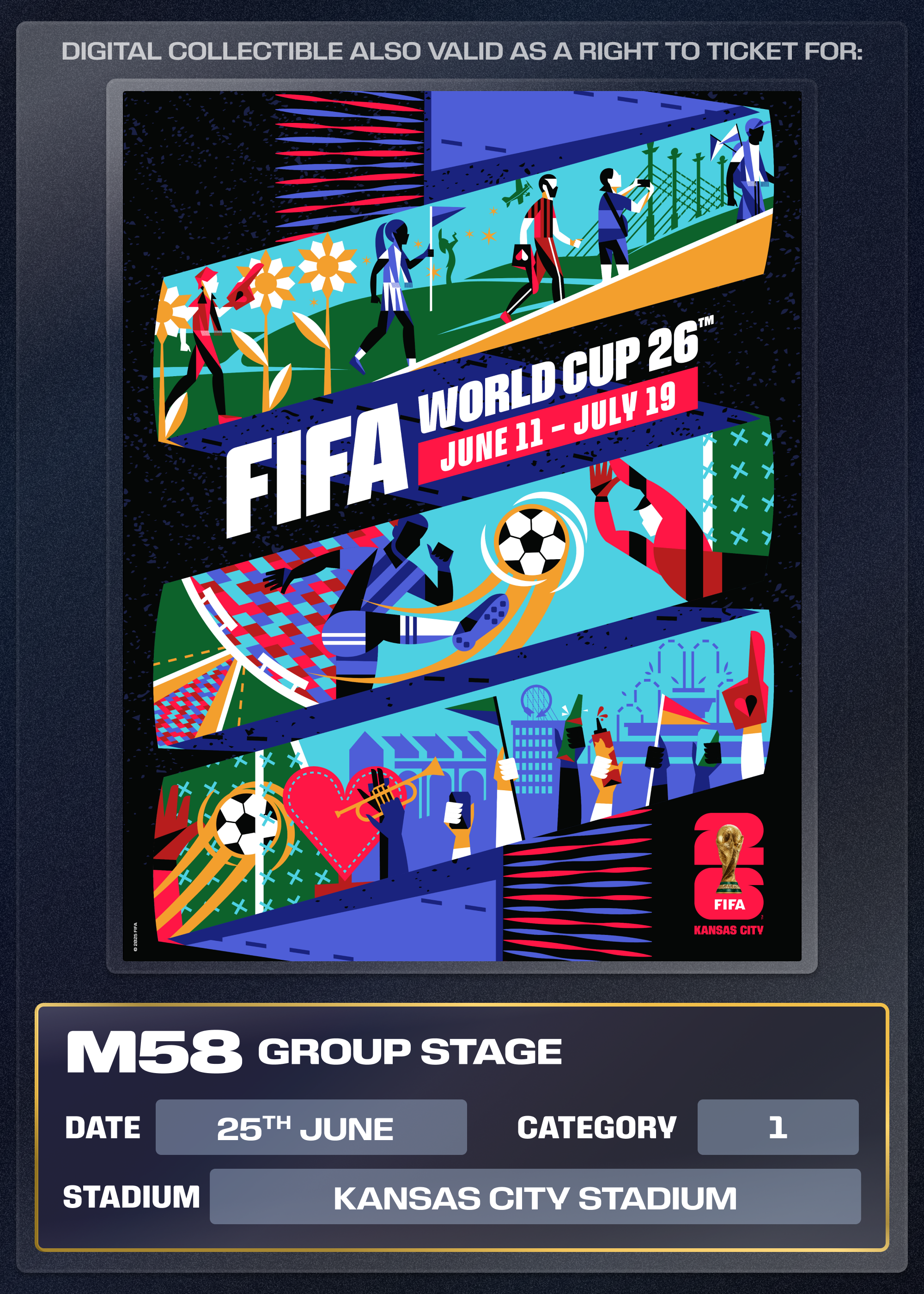 Collectible also valid as Right To Ticket Category 1 for M58