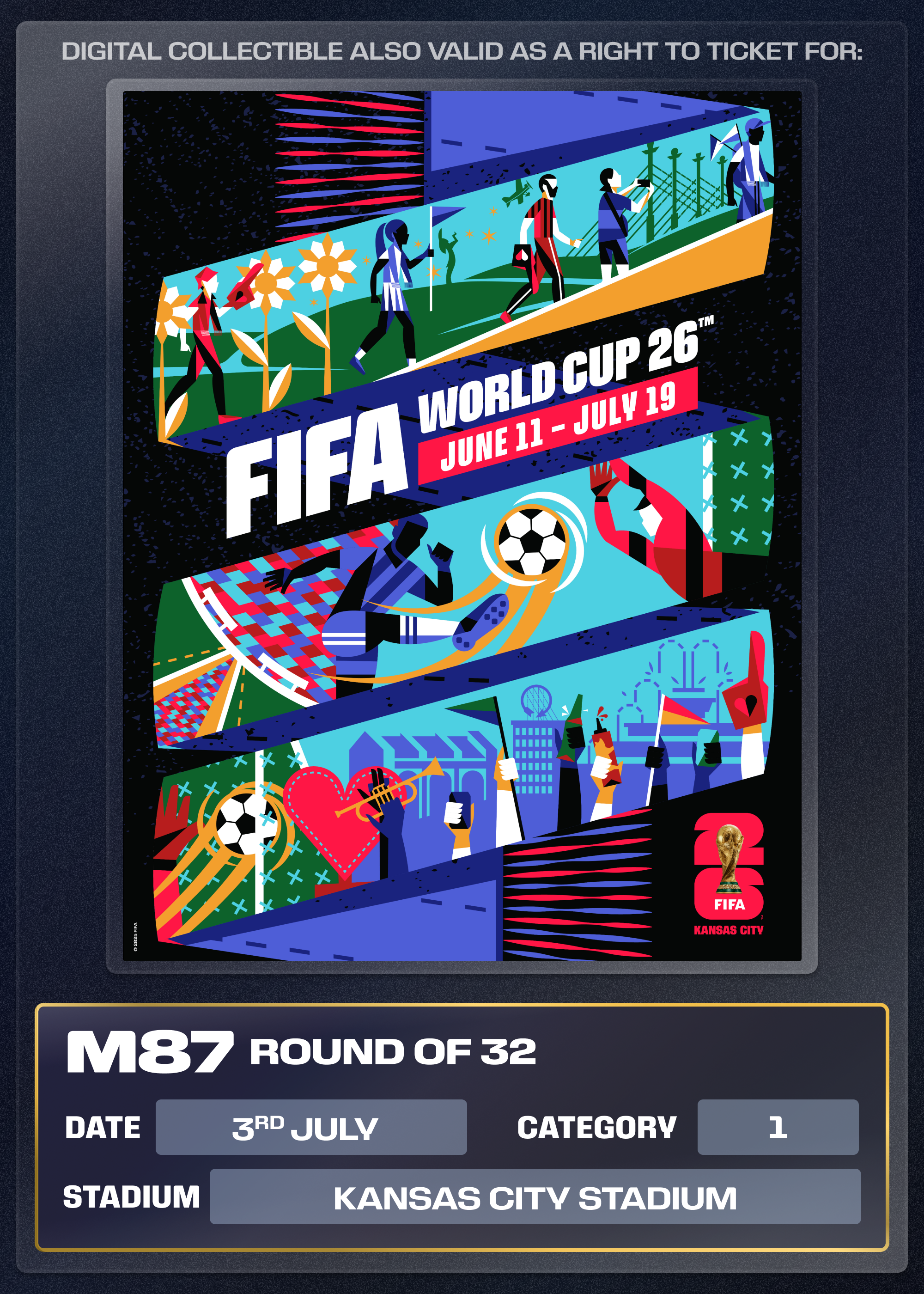 Collectible also valid as Right To Ticket Category 1 for M87