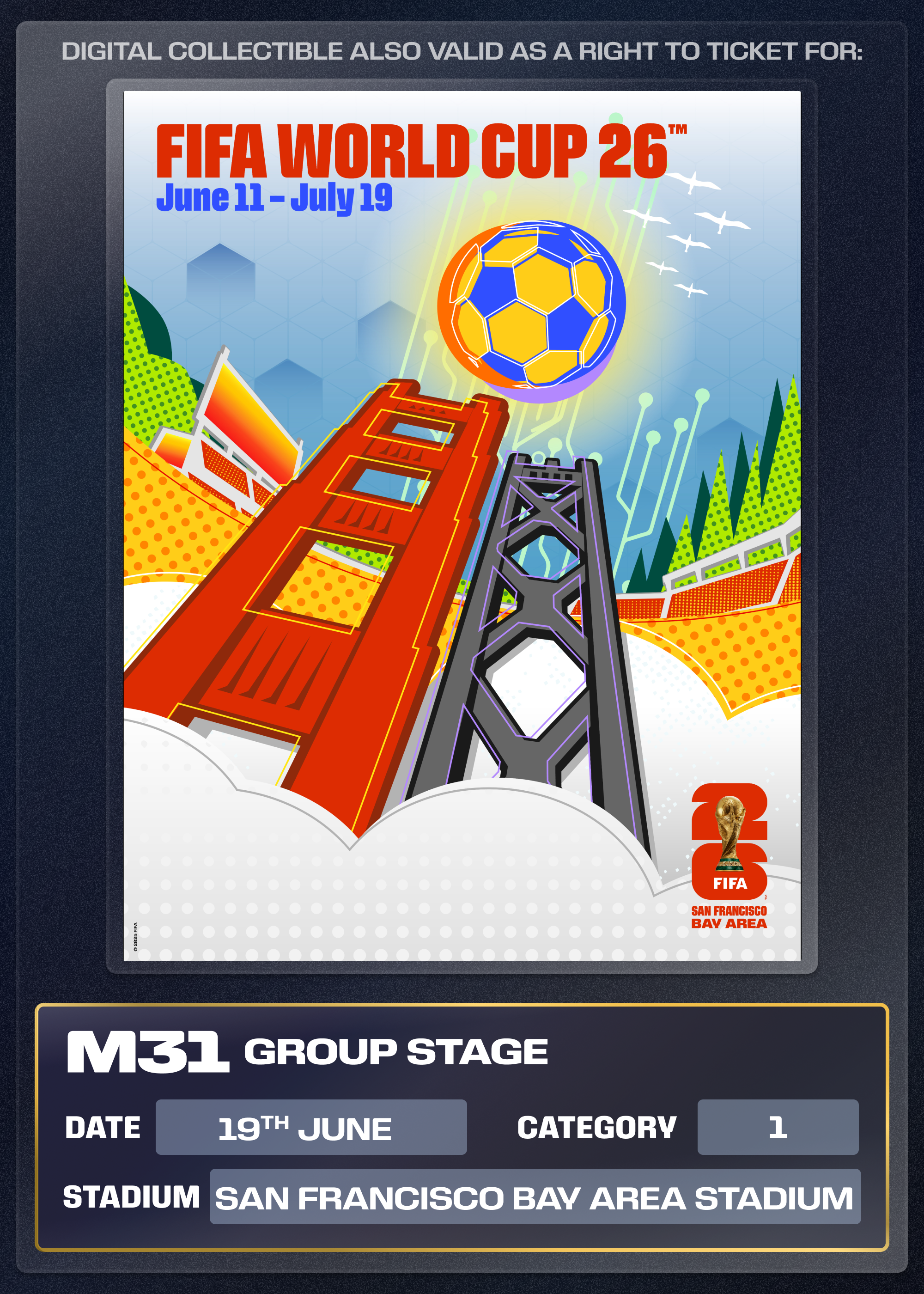 Collectible also valid as Right To Ticket Category 1 for M31 San
