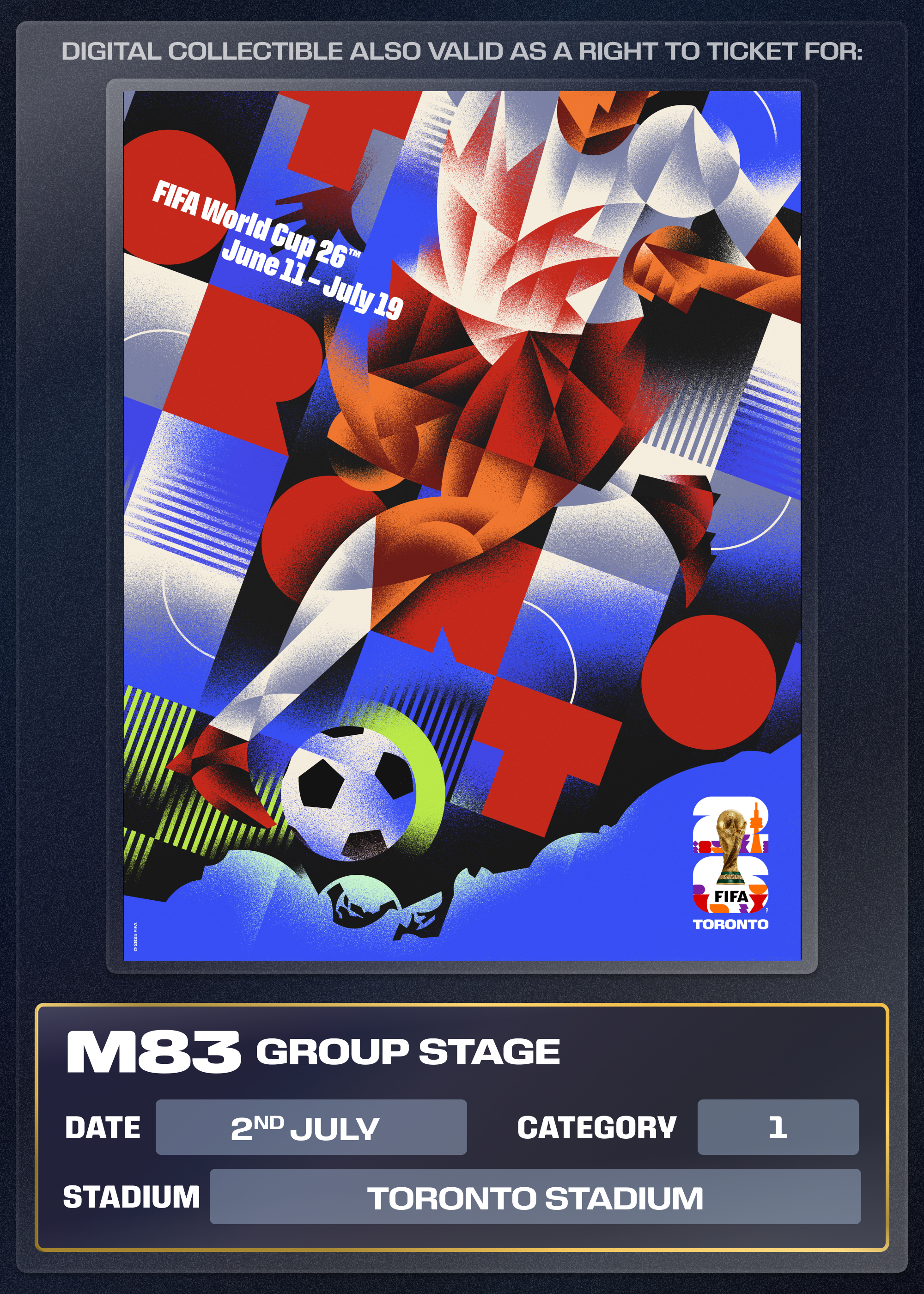 Collectible also valid as Right To Ticket Category 1 for M83