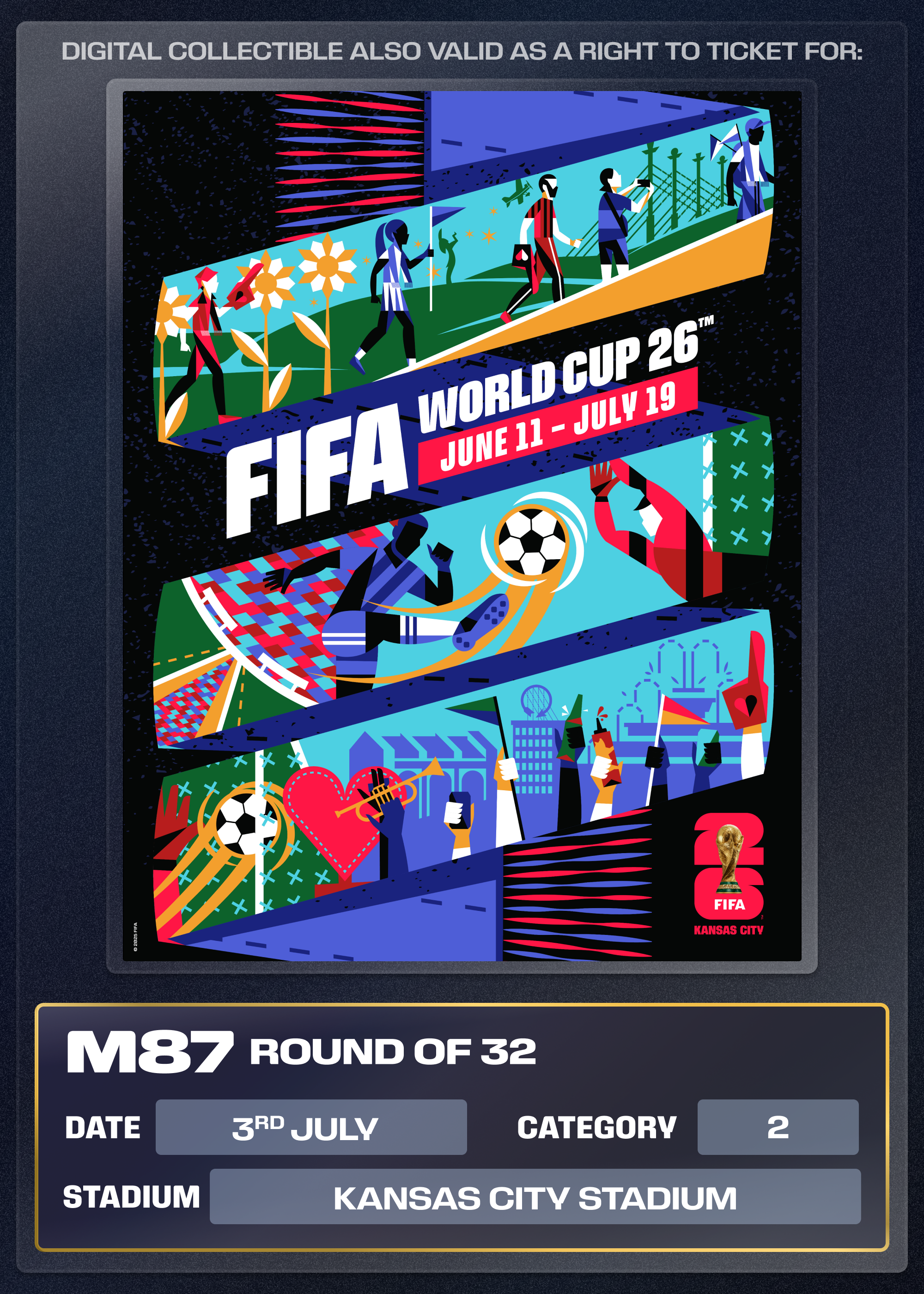 Collectible also valid as Right To Ticket Category 2 for M87