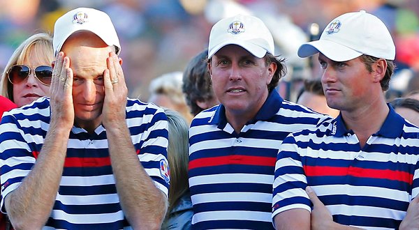 Jim Furyk, Phil Mickelson and Webb Simpson at the 2012 Ryder Cup