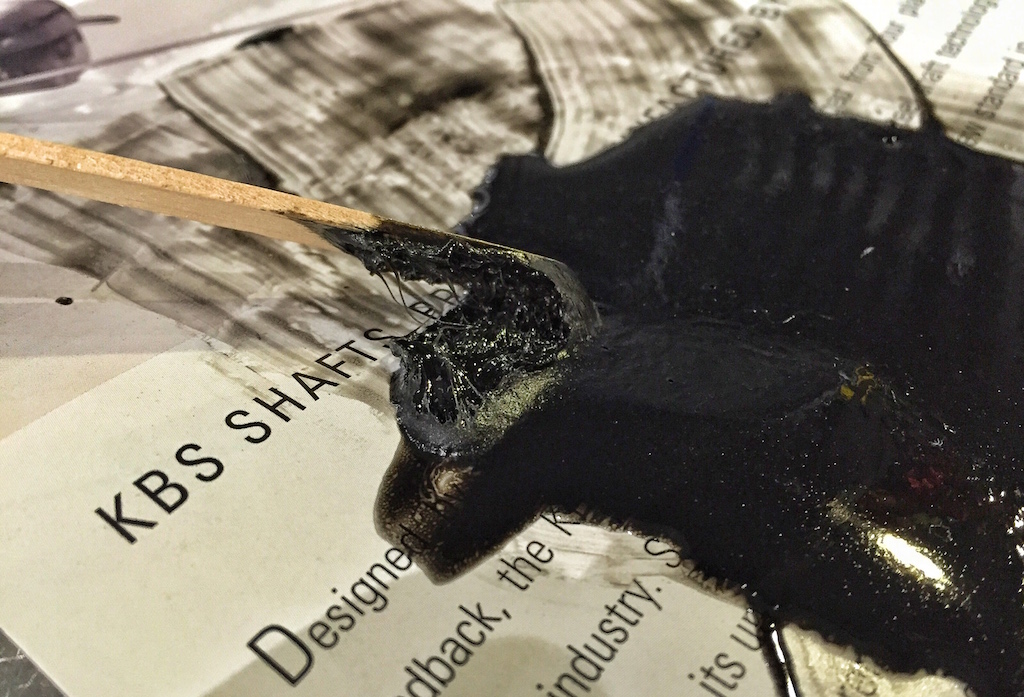 An example of epoxy that although not completely set, is no longer safe for assembling clubs.