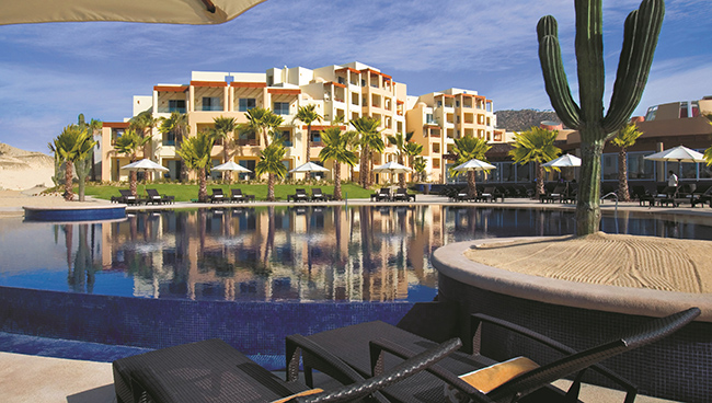 View of the Pacifica Hotel from its pool.