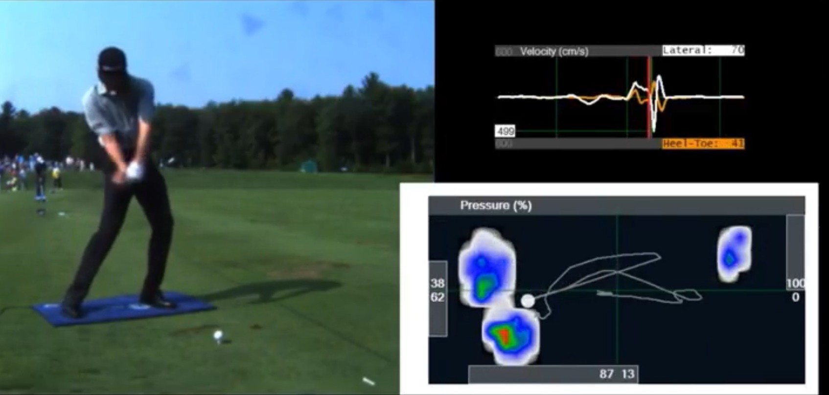 Here's a great example of where and how hard Jimmy Walker is pressing into the Ground, with all 4 colors present, at this moment in his downswing.