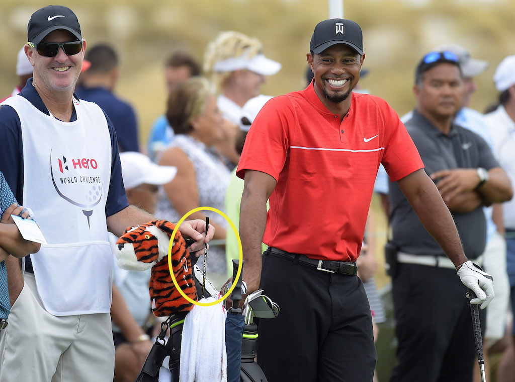 Tiger Woods with an Alignment Pro in his bag in the final round of the 2016 Hero World Challenge.