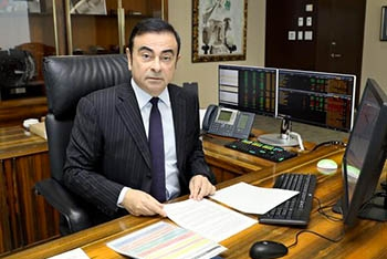 Carlos Ghosn at his office at Nissan Motor headquarters in Yokohama