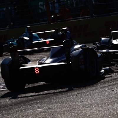 Formula E racers enter turn