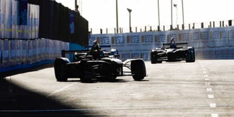 Formula E racers on straightaway