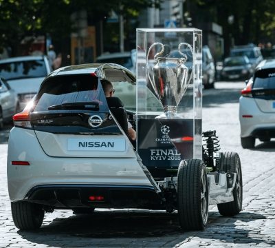 UEFA Champions trophy displayed in LEAF