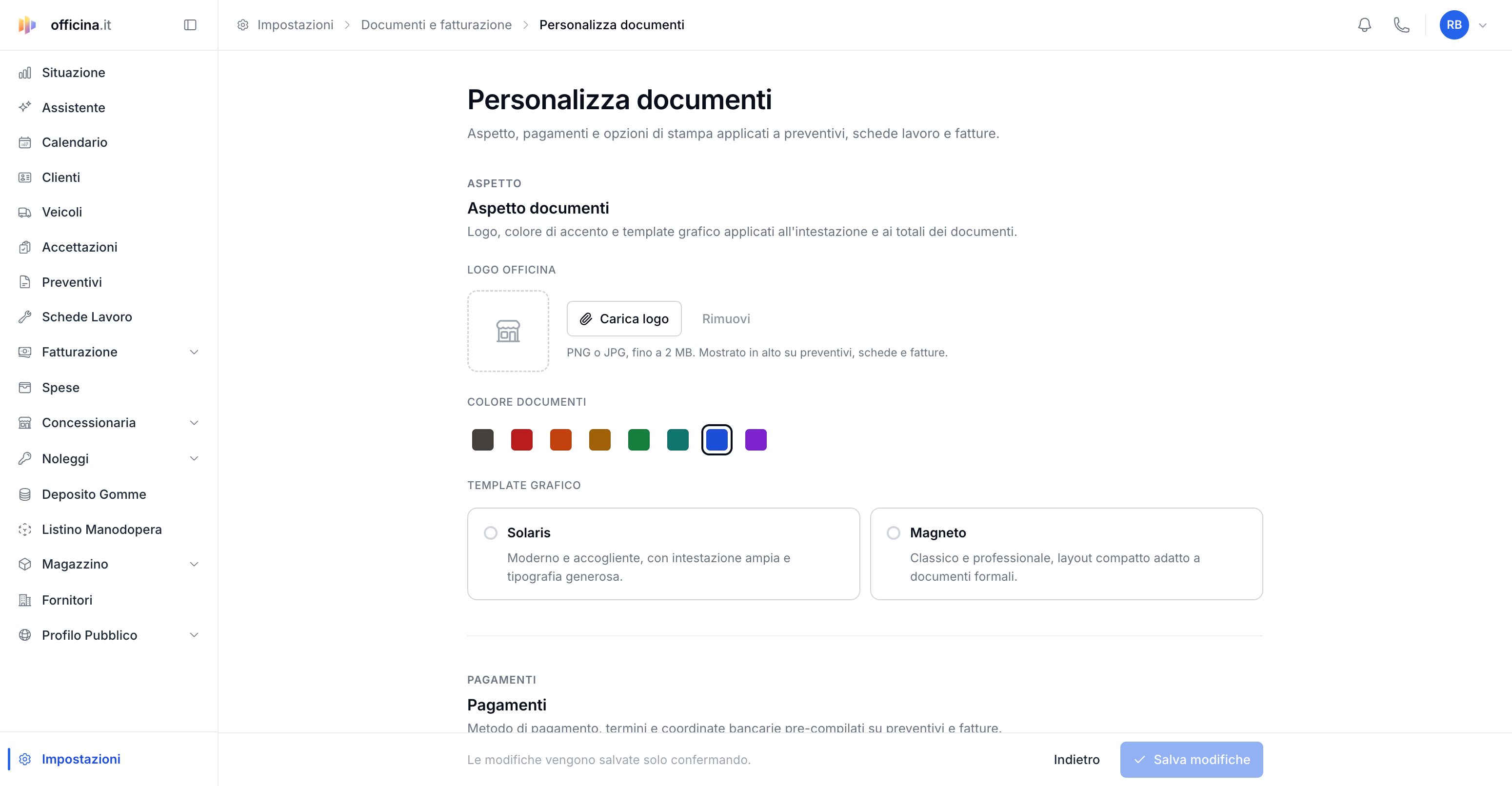 Numerazione e sezionali delle fatture elettroniche — schermata del gestionale officina.it