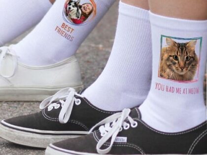 Personalised custom printed “You had me at Meow” or “Love at first bark” socks