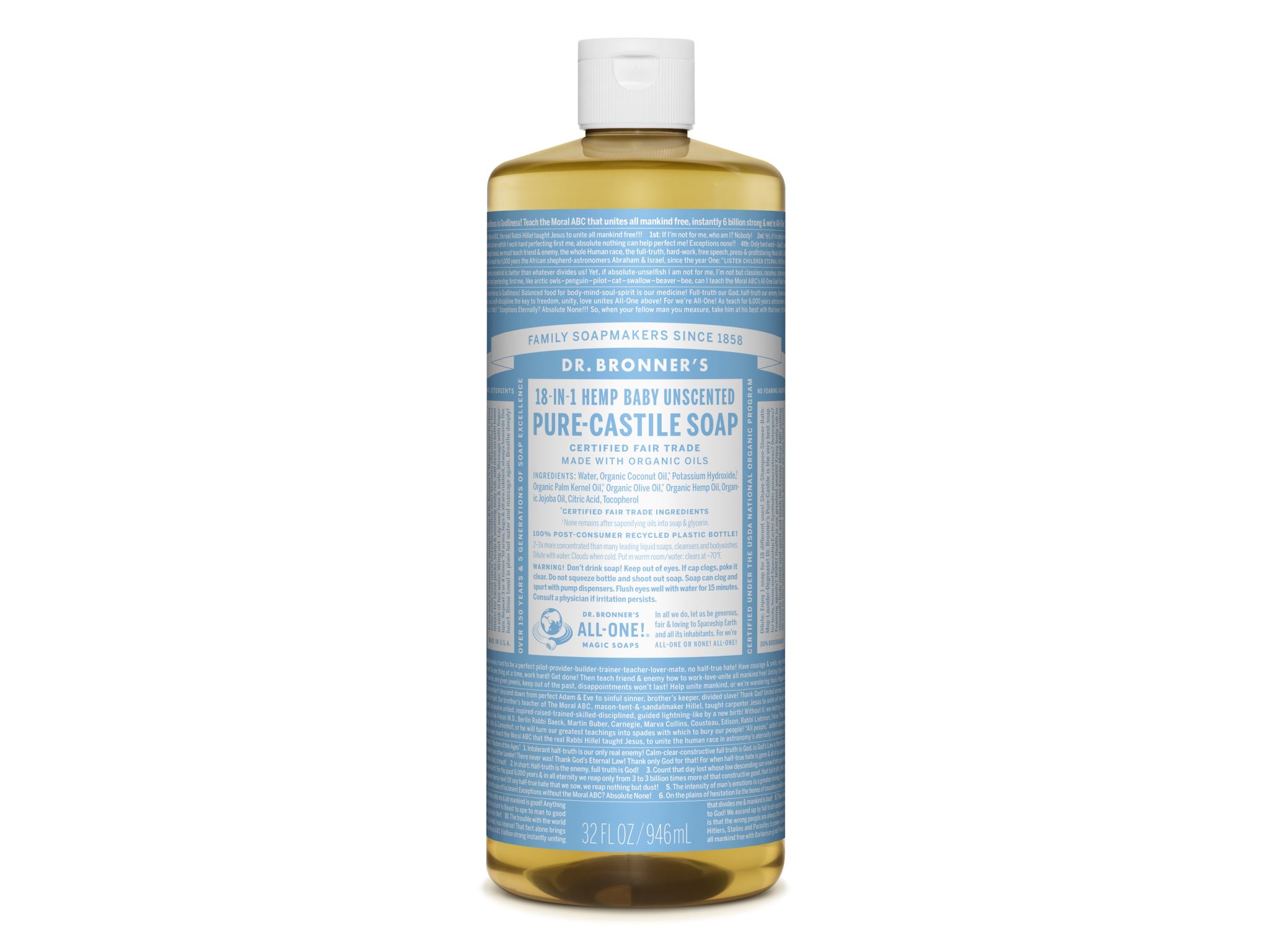 946ml, Baby Unscented, Dr. Bronner's Pure-Castile Soap Liquid, 32 ounce