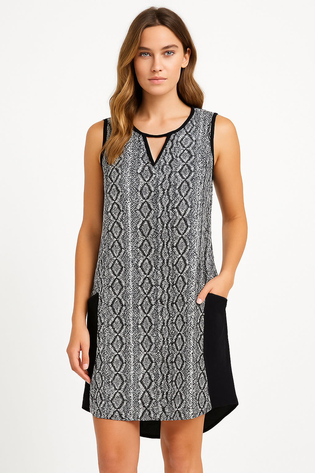 Max Black & White Sleeveless Tunic Dress Size 14
