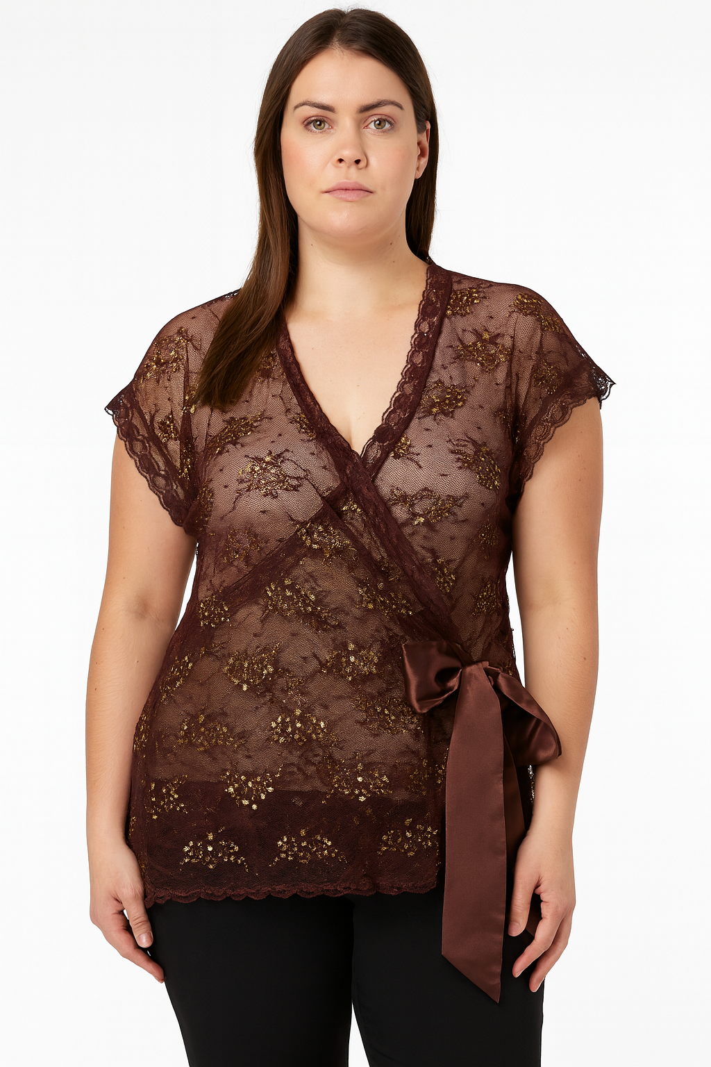 Sara Brown Lace Wrap Top size 1X / 16 New $59.95