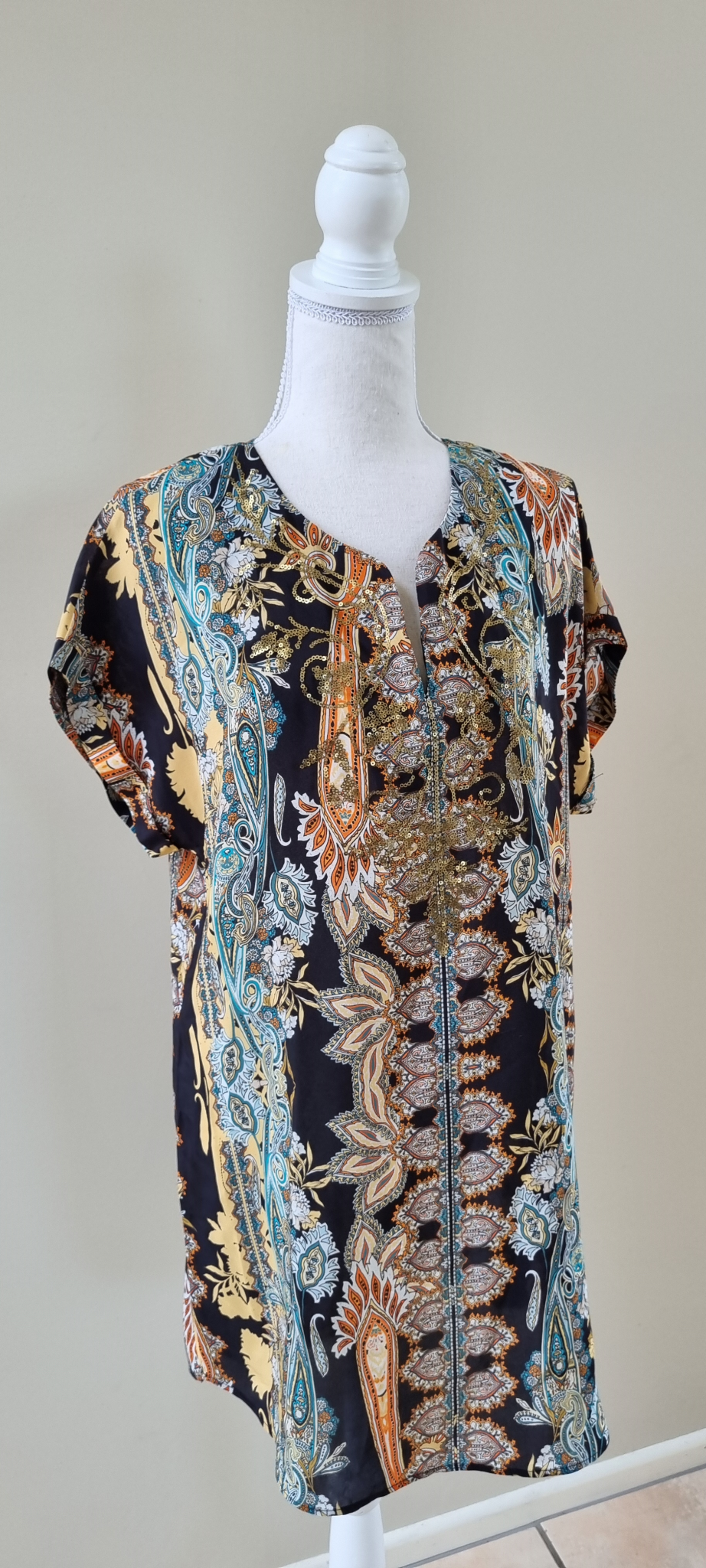 Blue Illusion Silk Dress Size 10, image 2