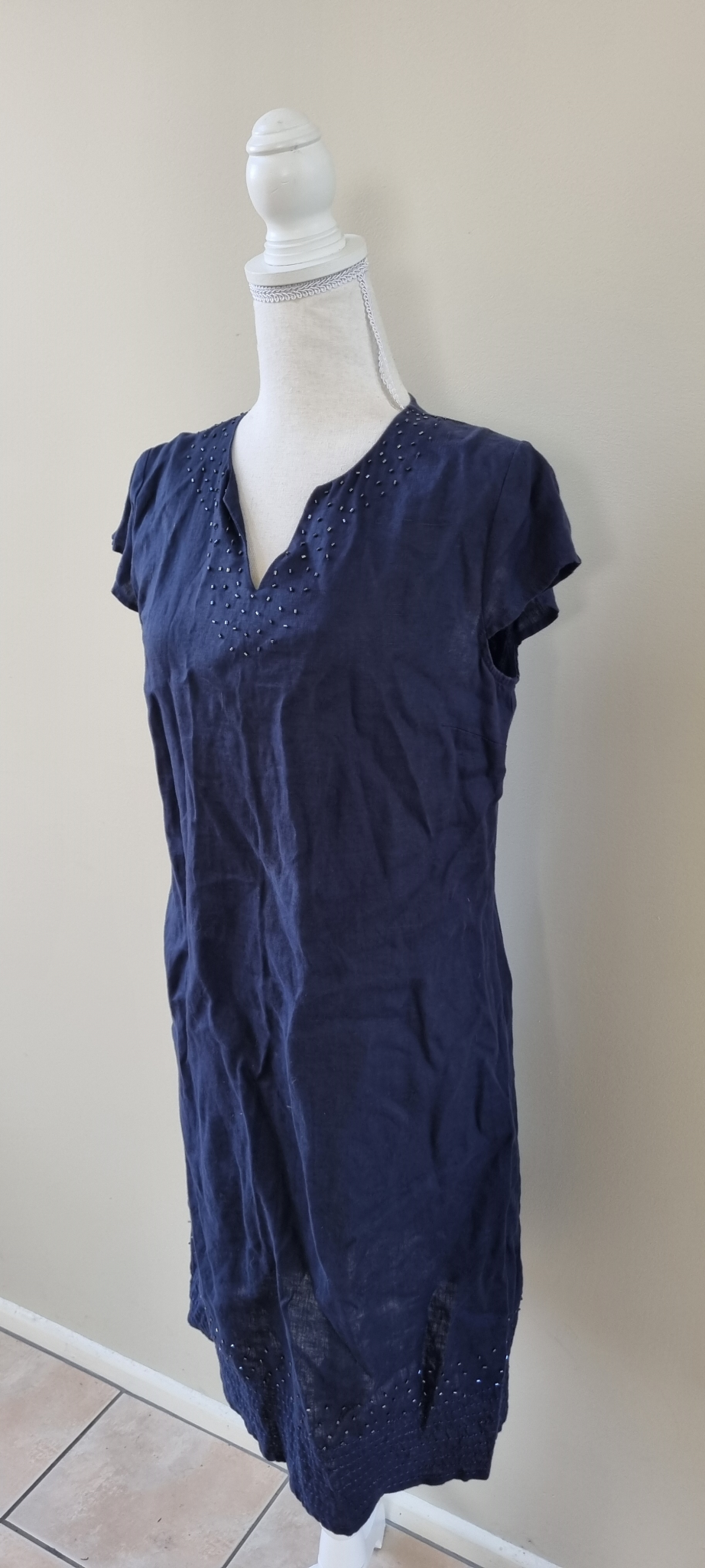 Blue Illusion Linen Dress size 10, image 2
