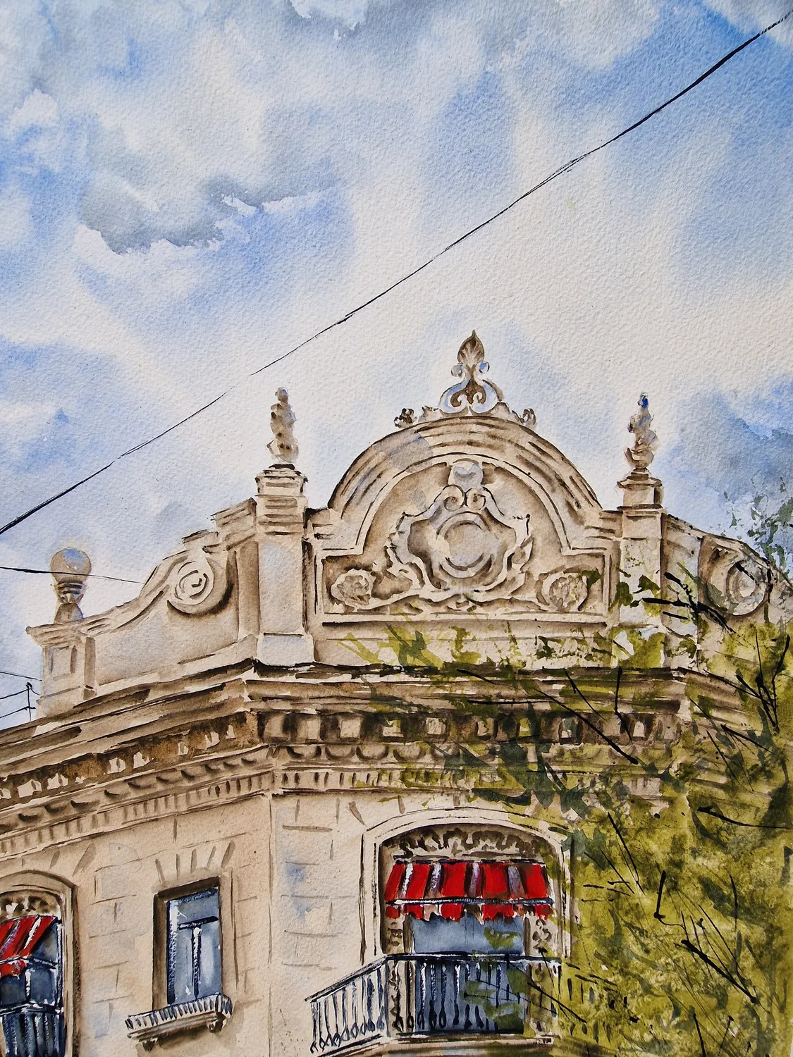 House with bright balconies Expressive and gestural Painting Olena  Yemelianova - Subjektiv.art 5