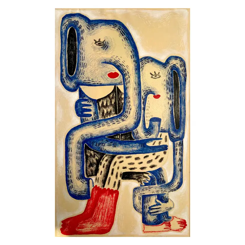 «Elephants» Naive Painting Sasha Luneva - Subjektiv.art