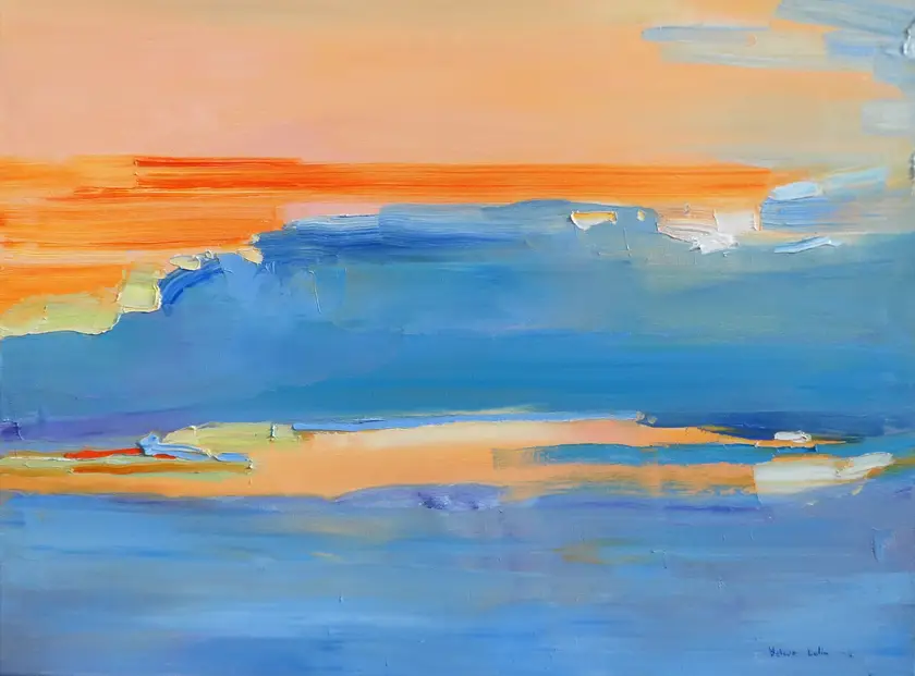 "Sunset of mountains and silence" Expressive and gestural Painting Yehor Dulin - Subjektiv.art