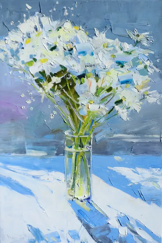 Daisies Expressive and gestural Painting Yehor Dulin - Subjektiv.art