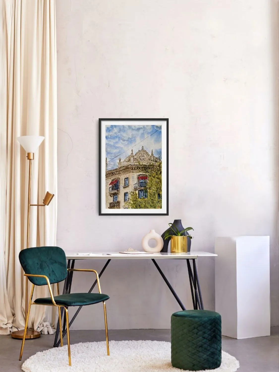 House with bright balconies Expressive and gestural Painting Olena  Yemelianova - Subjektiv.art 3