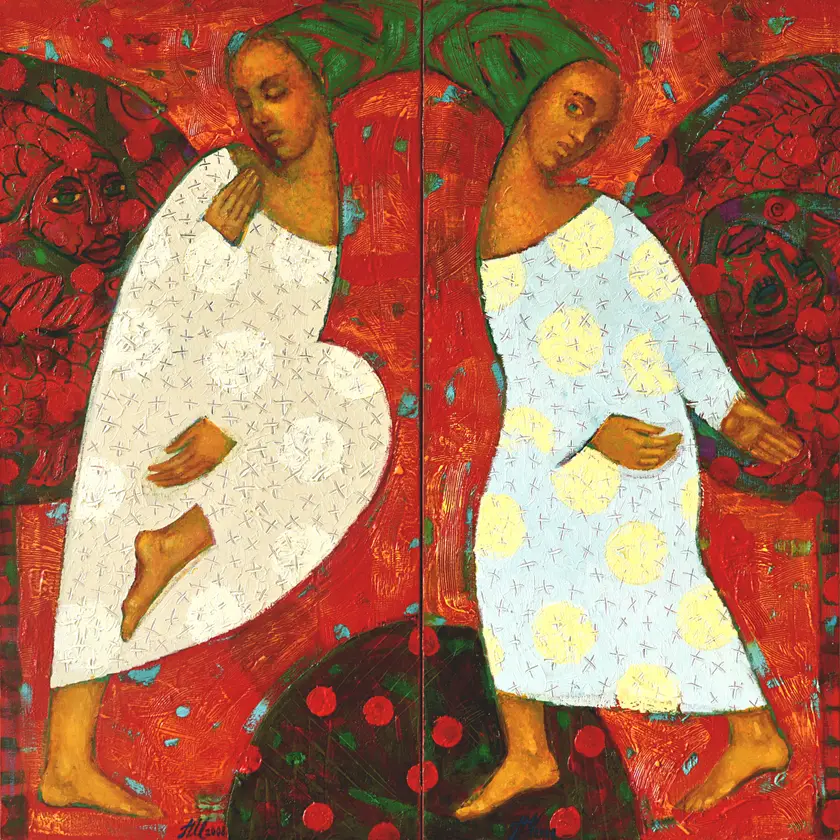 Fish tree diptych Fine Art Painting Myroslava Perevalska - Subjektiv.art