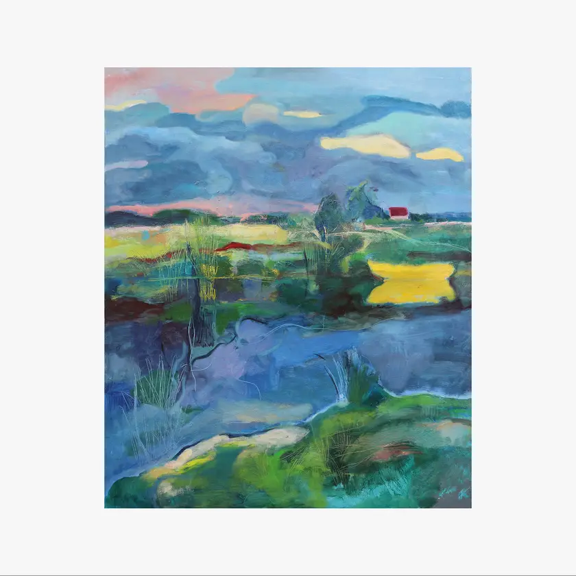 Landscape with a yellow boat Impressionistic Painting Artem Andreichuk - Subjektiv.art