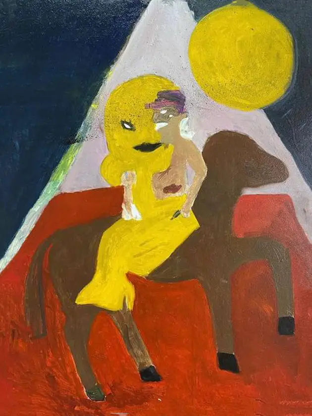 My girlfriend is the moon. Naive Painting Kateryna Kopeikina - Subjektiv.art