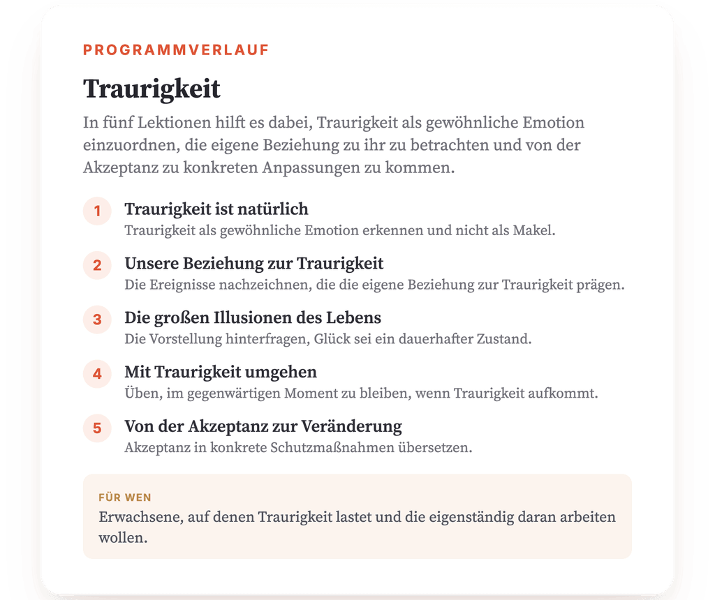 Programmübersicht · Die Übersicht des Programms, Lektion für Lektion.