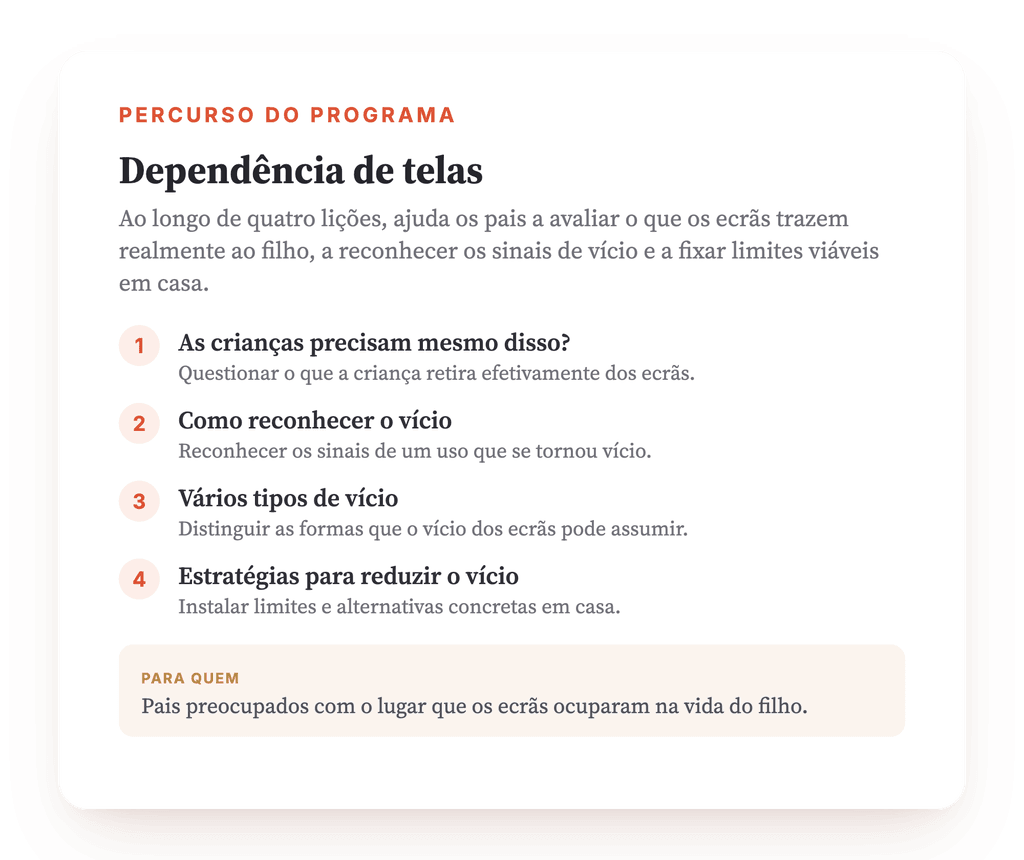 Visão geral do programa · O mapa do programa, lição a lição.