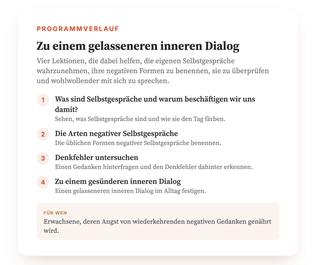 Programmübersicht · Die Landkarte des Programms, Lektion für Lektion.