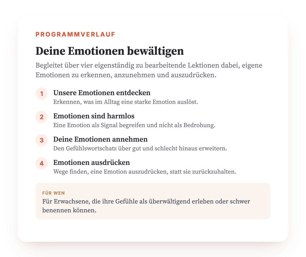 Programmübersicht · Programmübersicht: wie die vier Lektionen aufeinander aufbauen.