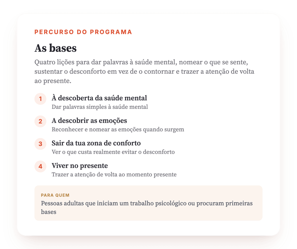 Visão geral do programa · O mapa do programa, lição a lição