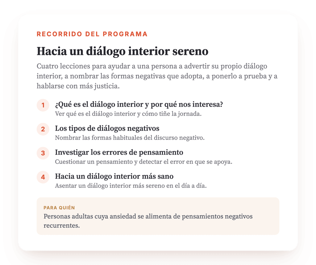 Resumen del programa · El mapa del programa, lección a lección.