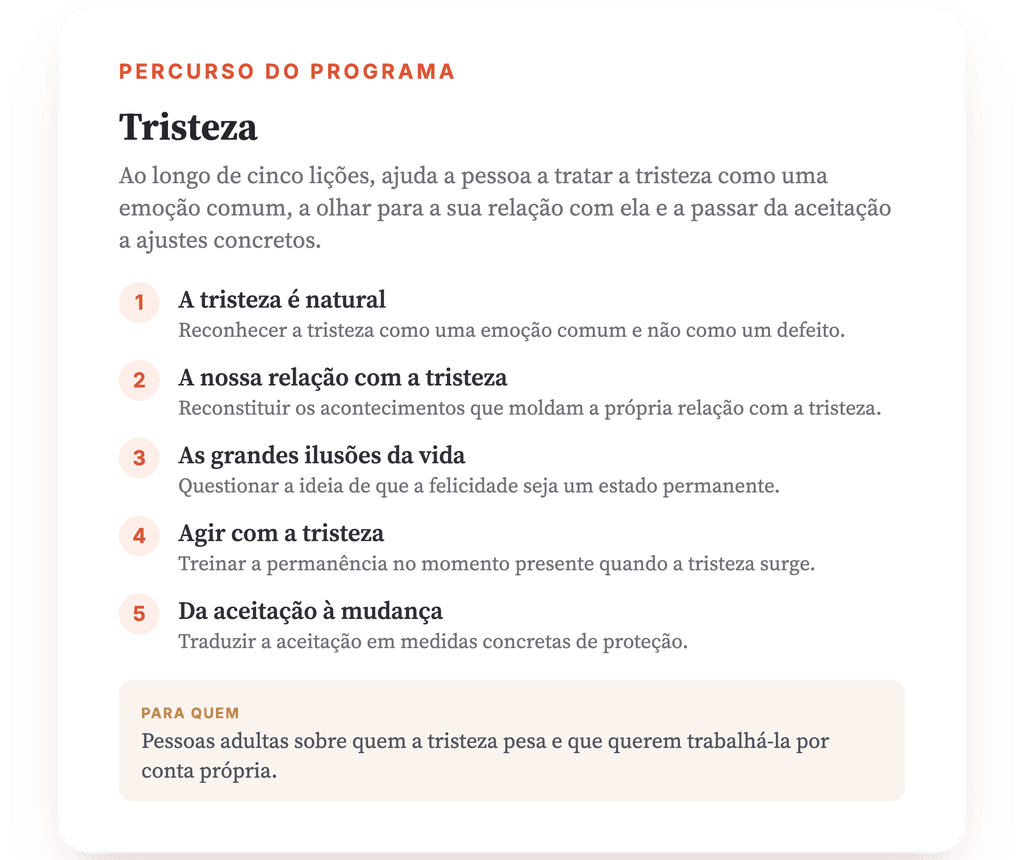 Visão geral do programa · O mapa do programa, lição a lição.