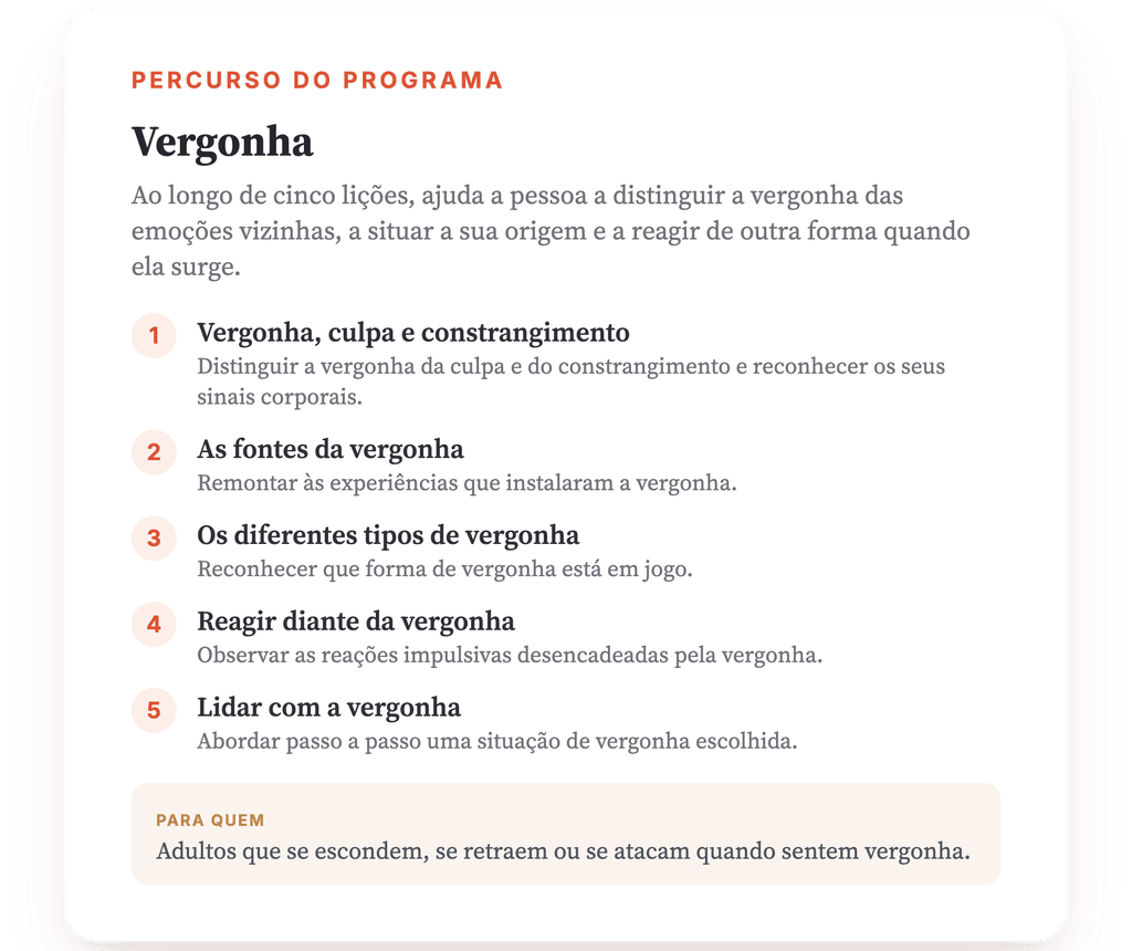 Visão geral do programa · O mapa do programa, lição a lição.