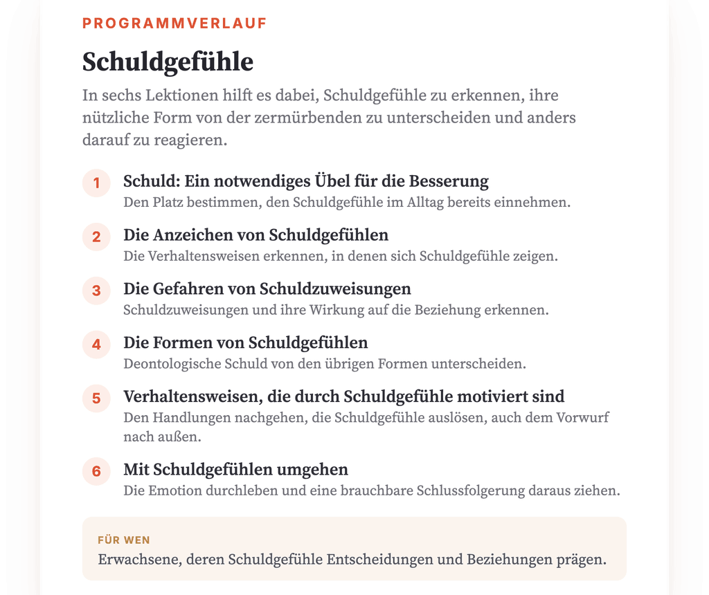 Programmübersicht · Die Übersicht des Programms, Lektion für Lektion.
